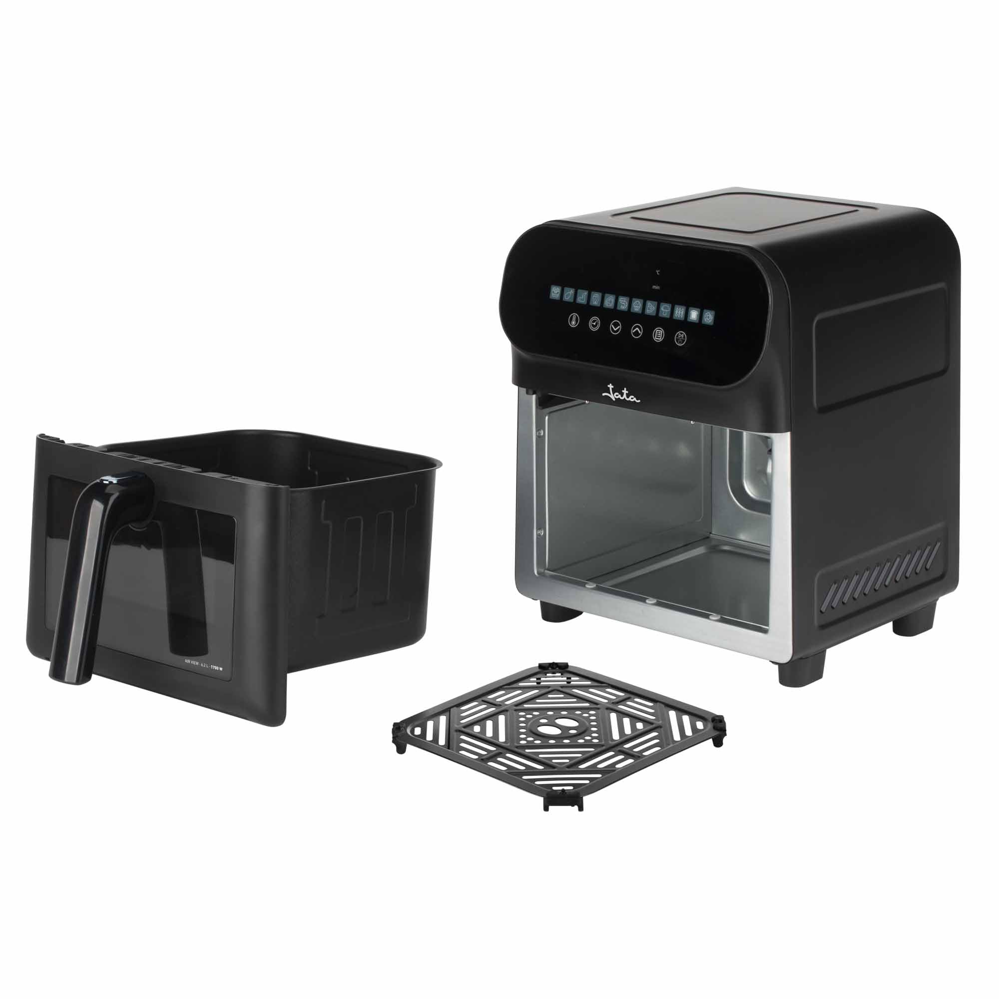 JATA JEFR1230 - Freidora Aire, Freidora Sin Aceite 6.2 L. 1700 W. Hasta 200ºC. Panel Táctil LED. 12 Programas de Cocinado. Con Ventana Visor. Medidas: 26,5 x 32,5 x 32,5 cm.