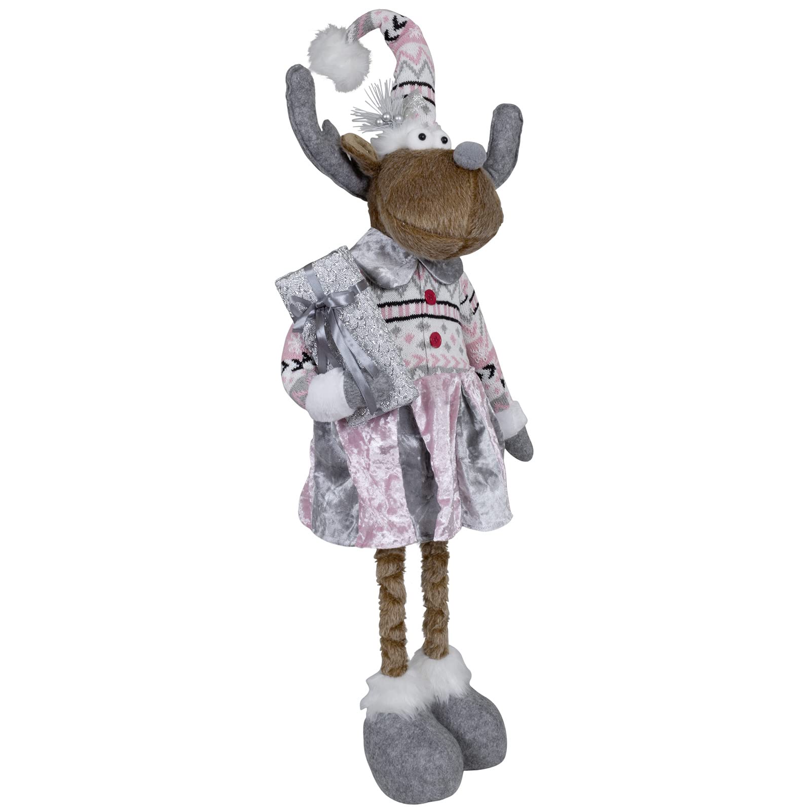 XL Weihnachts-Elch 52cm ausziehbar (80cm) im 2er Set Teleskopbeine Rentier Silber-rosa