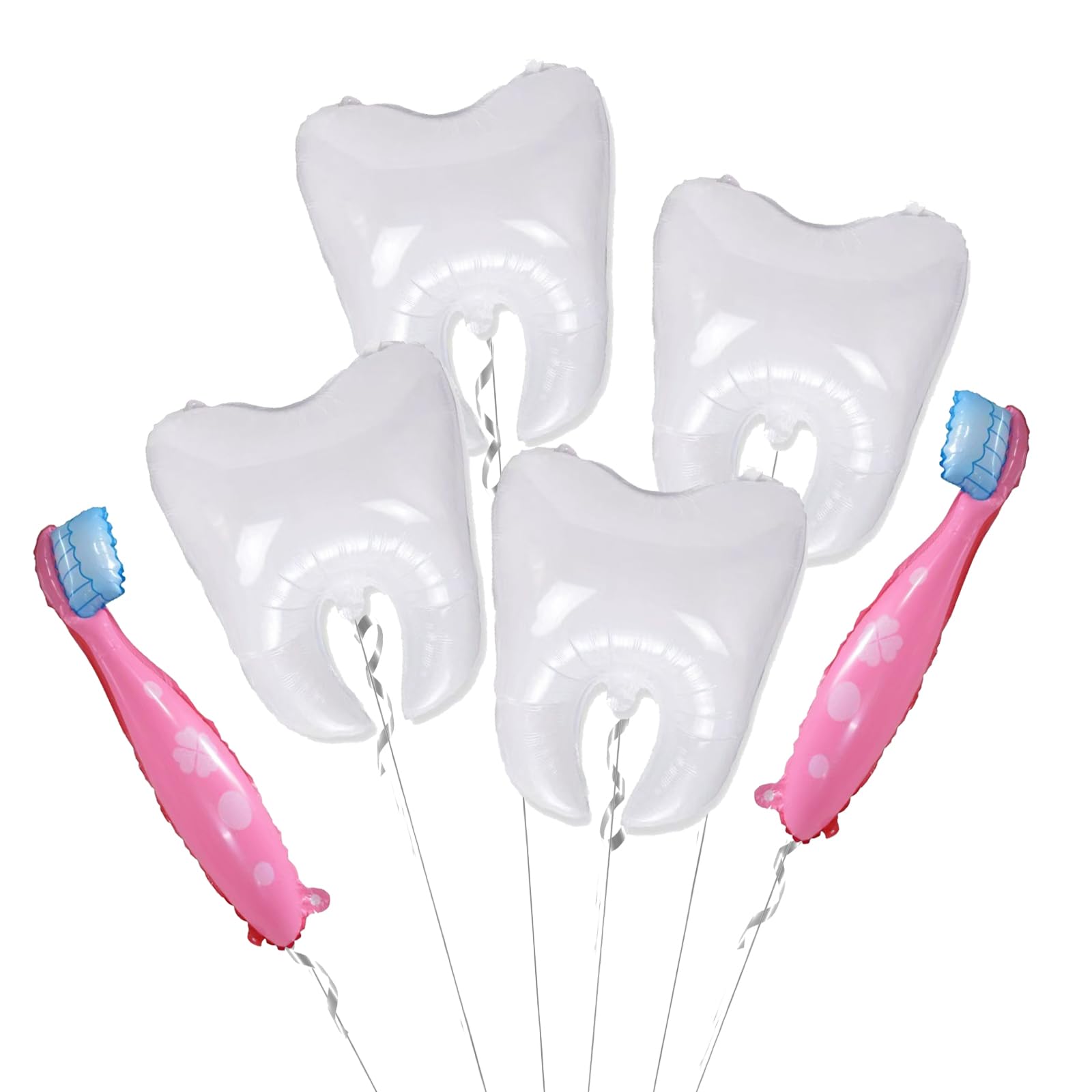 6Pcs White Tooth Balloons Toothbursh and Tooth Foil Balloons, Dentist Dental School Graduation, Tooth Clinic Registered Dental Hygienist Graduation