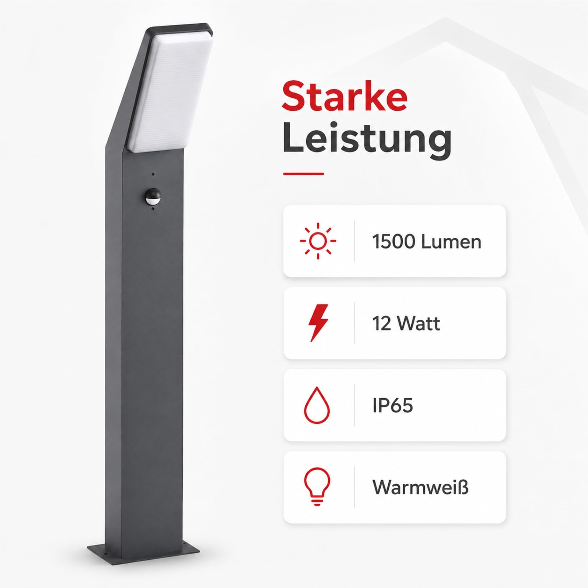Maxkomfort EVA Wegeleuchte LED Anthrazit mit Bewegungsmelder - 12W Warmweiß IP65 Wetterfest 230V Aluminium Sensor Pollerleuchte & Standleuchte für Außen Garten Terrasse & Einfahrt