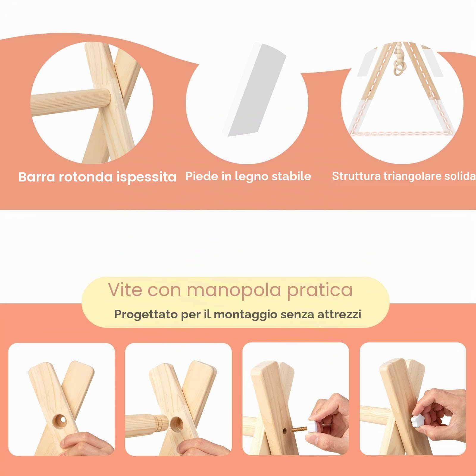 LIFEZEAL Portico di risveglio, arco di risveglio, giocattolo di attività, in legno, palestra per bambini pieghevole, trapezio di gioco per bambini 3+ mesi, cameretta dei bambini (bianco)