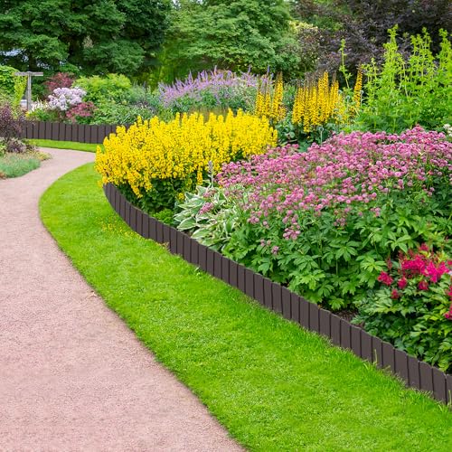 Aufun 2,3m Holzoptik Beeteinfassung zuschneidbar Beetumrandung Rasenkante Palisadenzaun Holzzaun klein Beetbegrenzung Palisaden Deko Gartenpalisade Beetzaun (Braun)
