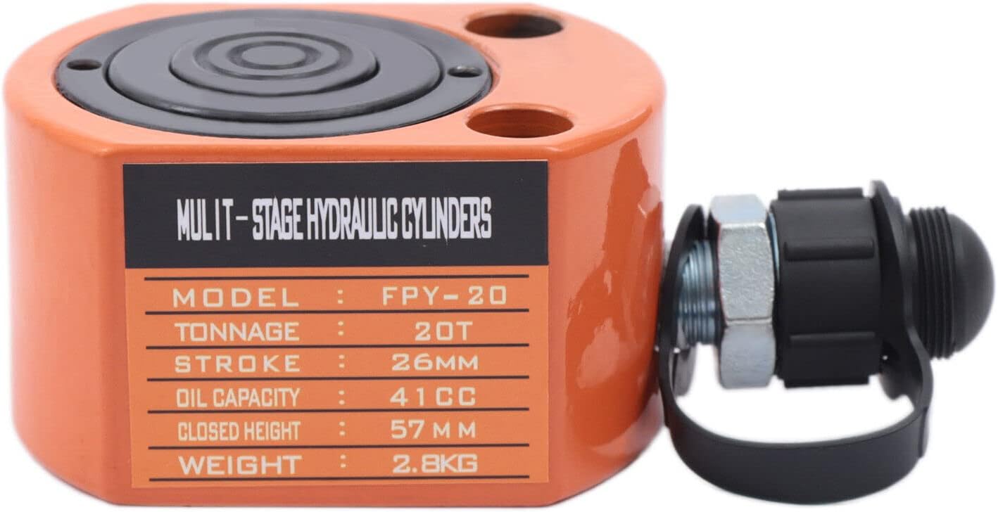 20 Tons Stroke Hydraulic Cylinder Jack, Low Profile Porta Power Ram Single-Acting Mini Jack Ram Multi Stage 1" Stroke Lifting Cylinder, Portable for Machinery, Bridge, Construction