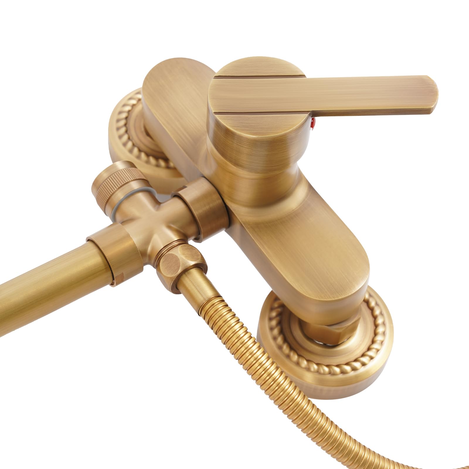 Antiek Messing Badkamer Douchekraan Set Geborsteld Goud Douche Armatuur 8 Inch Regendouche Handdouche Kruis Handvat