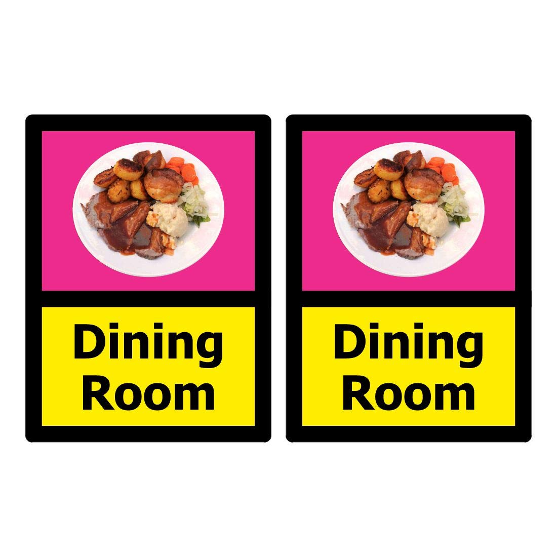 Pack of 2 Dining Room Dementia Signs for People with Alzheimer's in Care Homes and households. Size 150mm x 200mm self Adhesive Stickers. Ideal for Internal Doors