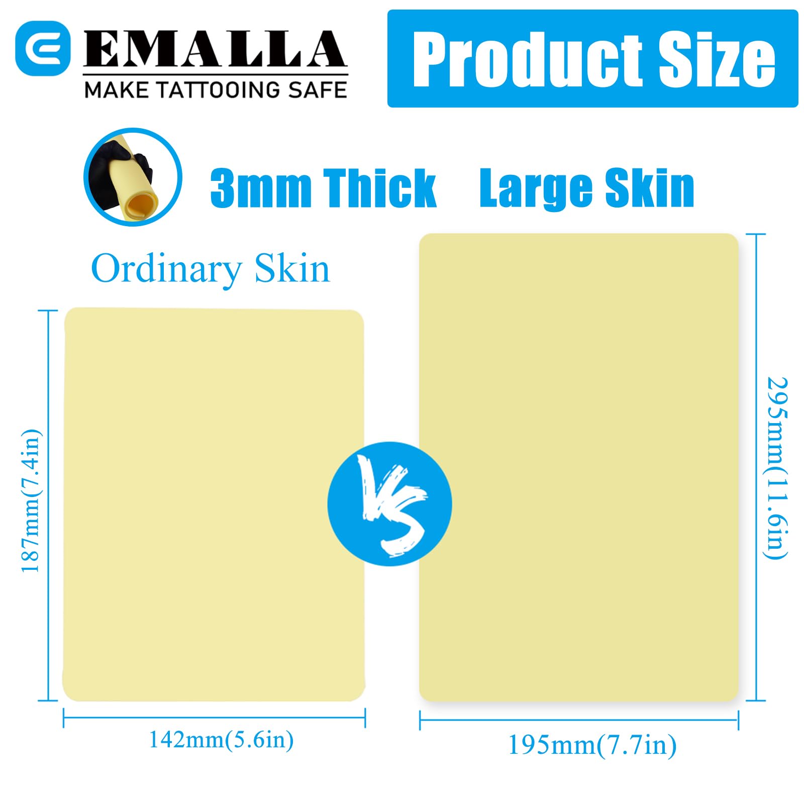 EMALLA 3mm Tattoo Practice Skin 5pcs Fake Skin A4 Real Skin Feel Double Sided Training Professional Tattoo Supplies for Beginners and Artists(29.5 X 19.5cm) - Image 2