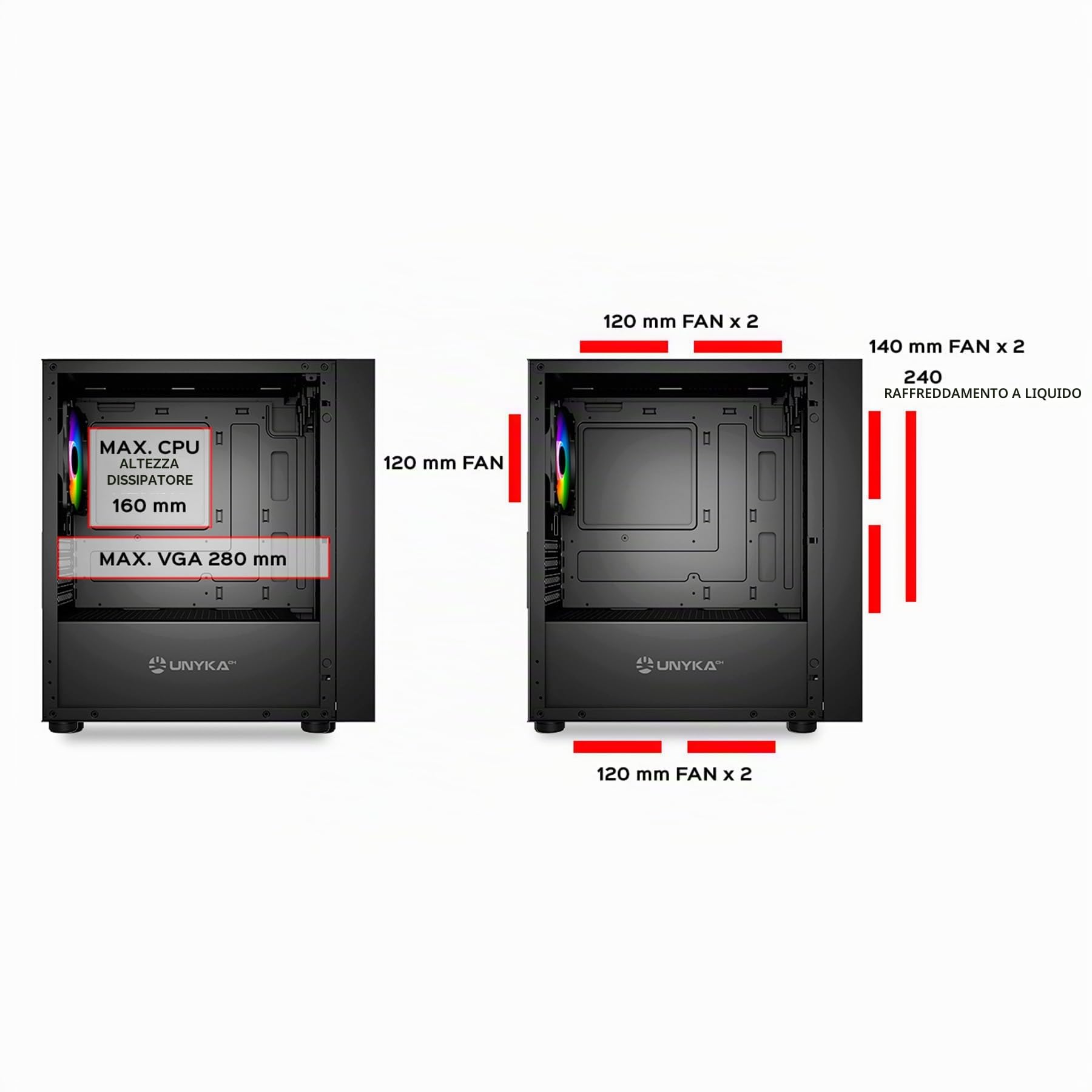 UNYKAch Scatola Micro ATX Gaming MIR B200, vetro temperato, tre ventole ARGB e tre porte USB