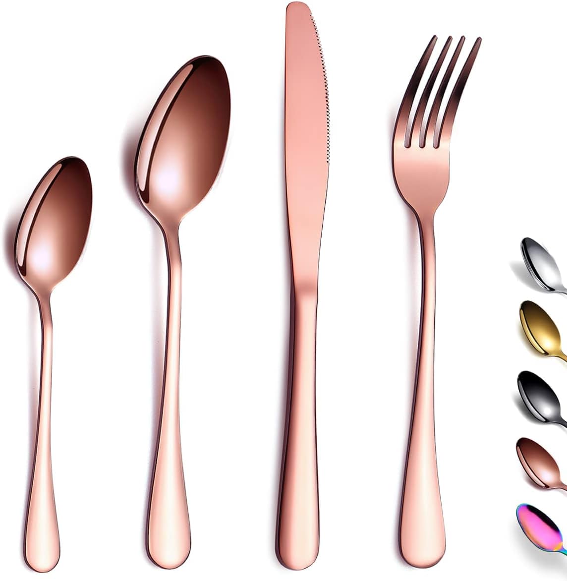 Kyraton Rose Gold Cutlery Set 24 Pieces, Titanium Rose Gold Plated Stainless Steel Tableware Set,Stainless Steel Flatware Set, Dishwasher Safe, for six People.