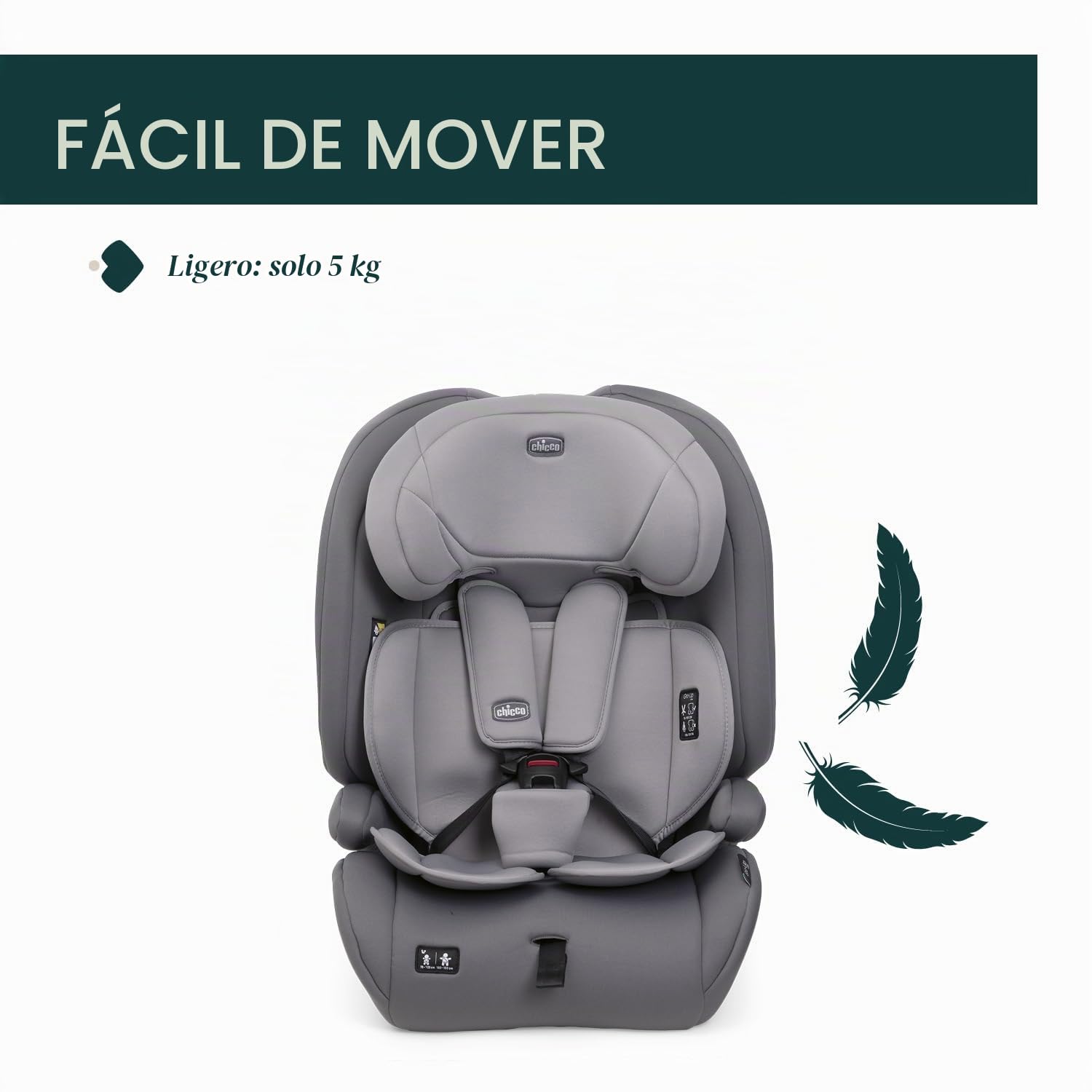 Chicco Gro Up i-Size, silla de coche para niños de 15 meses a 12 años (76-150 cm), ligera, pesa solo 5 kg, reposacabezas ajustable, con reductor, instalación con el cinturón de seguridad del coche.