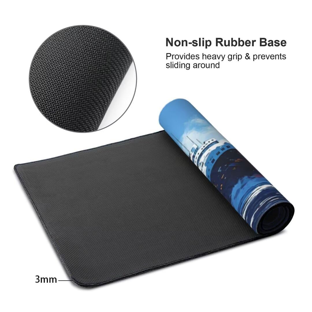 Alfombrilla de ratón 1400x600x3 MM, Alfombrilla Ratón XXL Extendida de Gran Tamaño con Bordes Cosidos, Base de Goma Antideslizante Almohadilla para Teclado, Buques marítimos S-4433