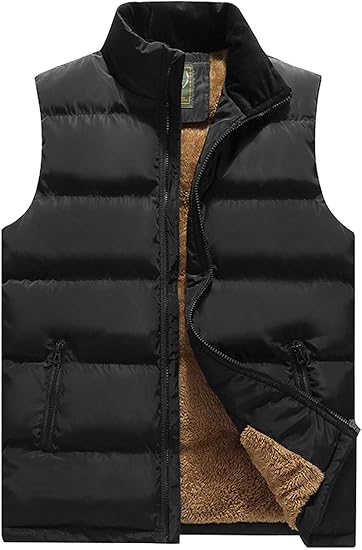 Flygo Men's Fleece Lined Winter Warm Outdoor Padded Puffer Vest Thick Sleeveless Jacket with Pockets