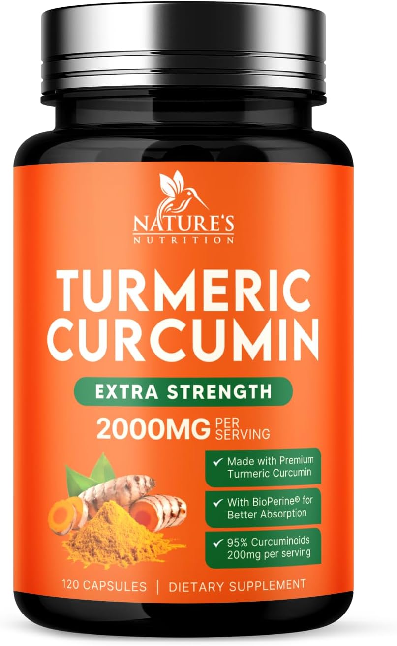 Turmeric Curcumin Supplement 2000mg - Nature's Joint & Immune Support, Organic Tumeric & BioPerine Black Pepper for Best Absorption with 95% Curcuminoids, Non-GMO, Bottled USA - 120 Capsules