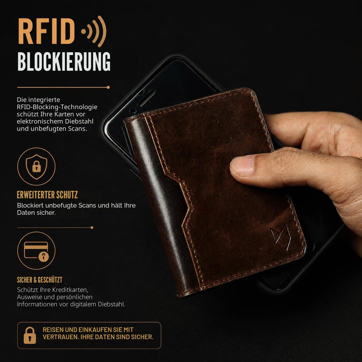 FOXHACKLE Leder-Kreditkartenetui für Damen und Herren, dünne Bifold-Geldbörse mit RFID-Blockierung, schmale Vordertasche, minimalistische Geldbörse, kleines Kartenetui