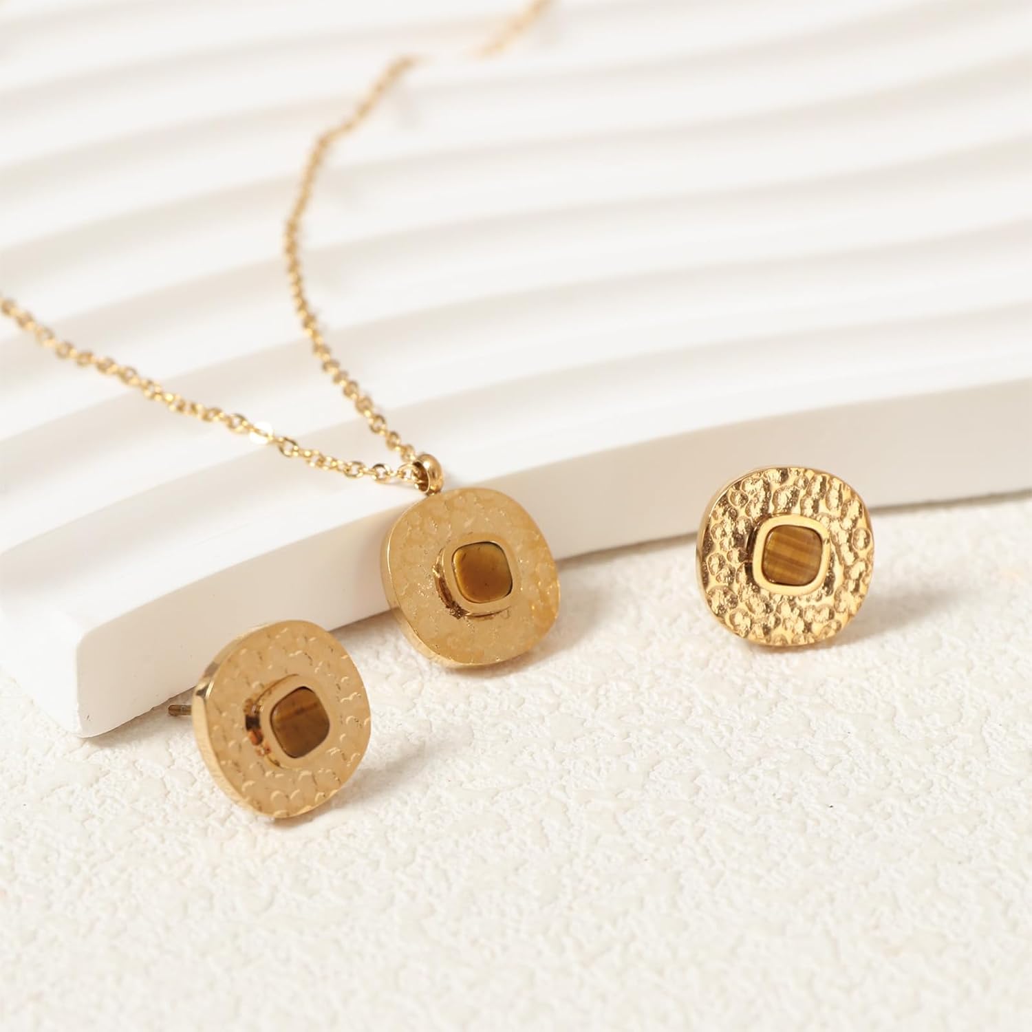 18k Gold Plated Natural Stone Jewelry Sets for Women Real Gemstone Necklace Earring Set Handmade Healing Crystal Jewelry Gift for Mother Wife - Image 3