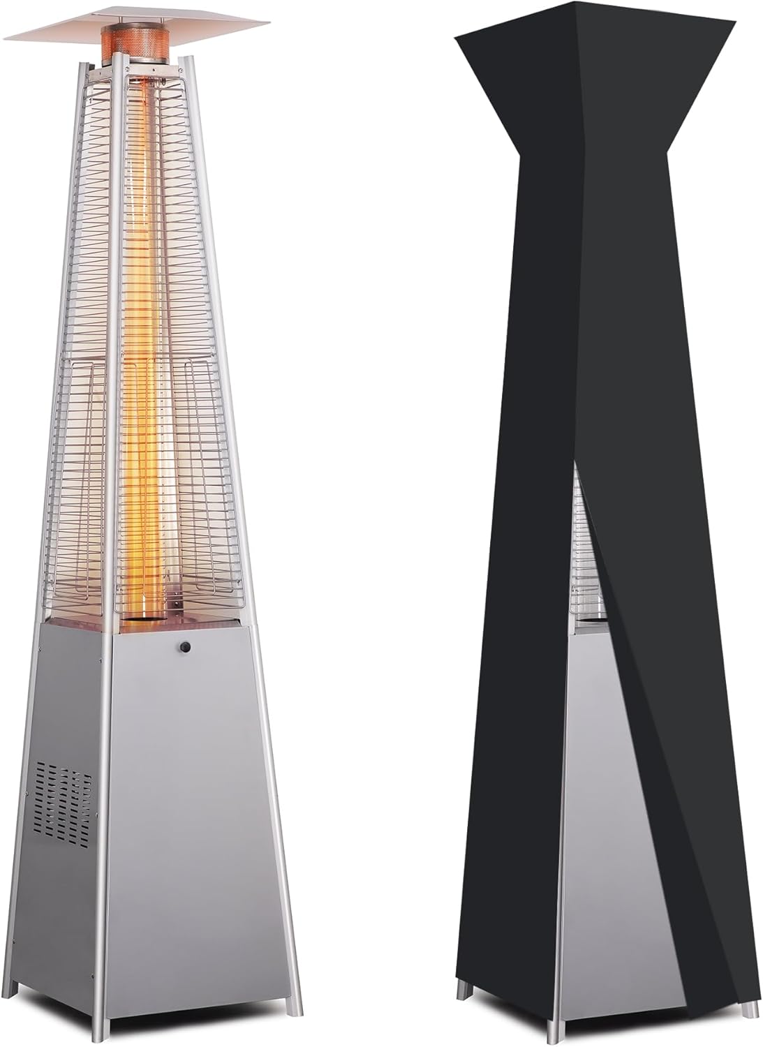 LAUSAINT HOME 48,000 BTU Pyramid Propane Heater – Outdoor Heater for Patio with Waterproof Cover & Wheels, 87" Tall Quartz Glass Tube Flame Heater for Deck, Garden, Party, Commercial, Restaurant