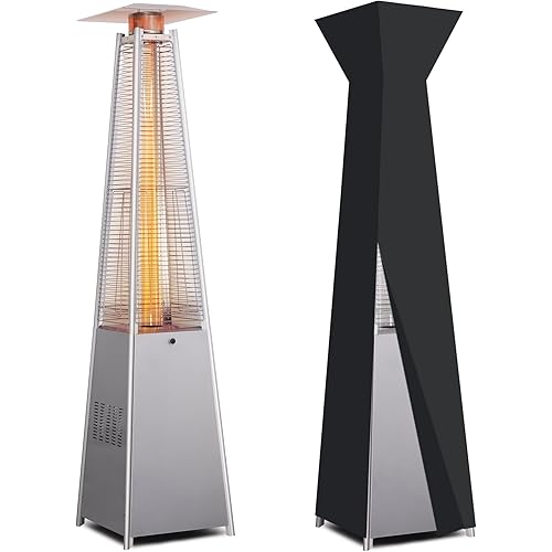 LAUSAINT HOME 48,000 BTU Pyramid Propane Heater – Outdoor Heater for Patio with Waterproof Cover & Wheels, 87" Tall Quartz Glass Tube Flame Heater for Deck, Garden, Party, Commercial, Restaurant
