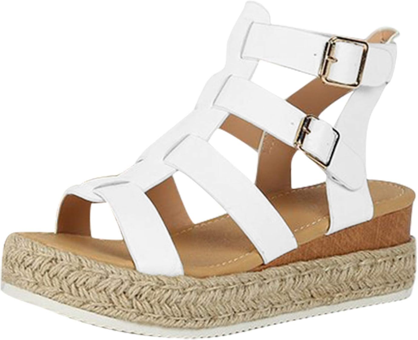 Sandalias decorativas con hebilla de torre para mujer, zapatos de tacón informales con punta abierta de Color sólido a la moda para mujer Sandalias Blancas Planas Mujer