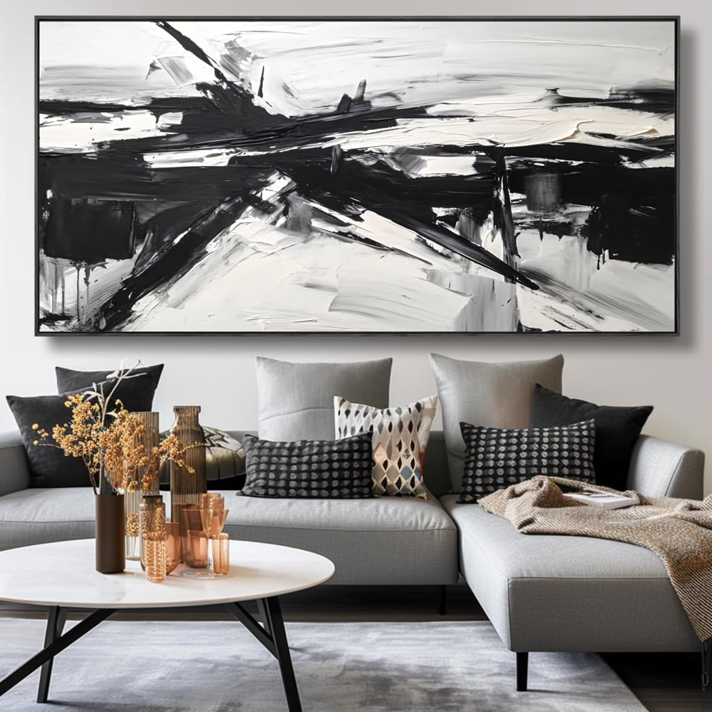 Wall Art Abstract Canvas Painting Black and White Modern Artwork for Living Room Bedroom Dining Room Home Office Decor 30"x60" with Framed