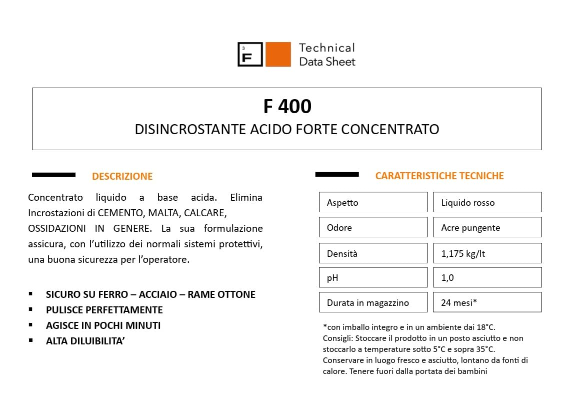 Faren F400 Disincrostante Concentrato Elimina Cemento Malta Calcare Ossidazioni 1lt