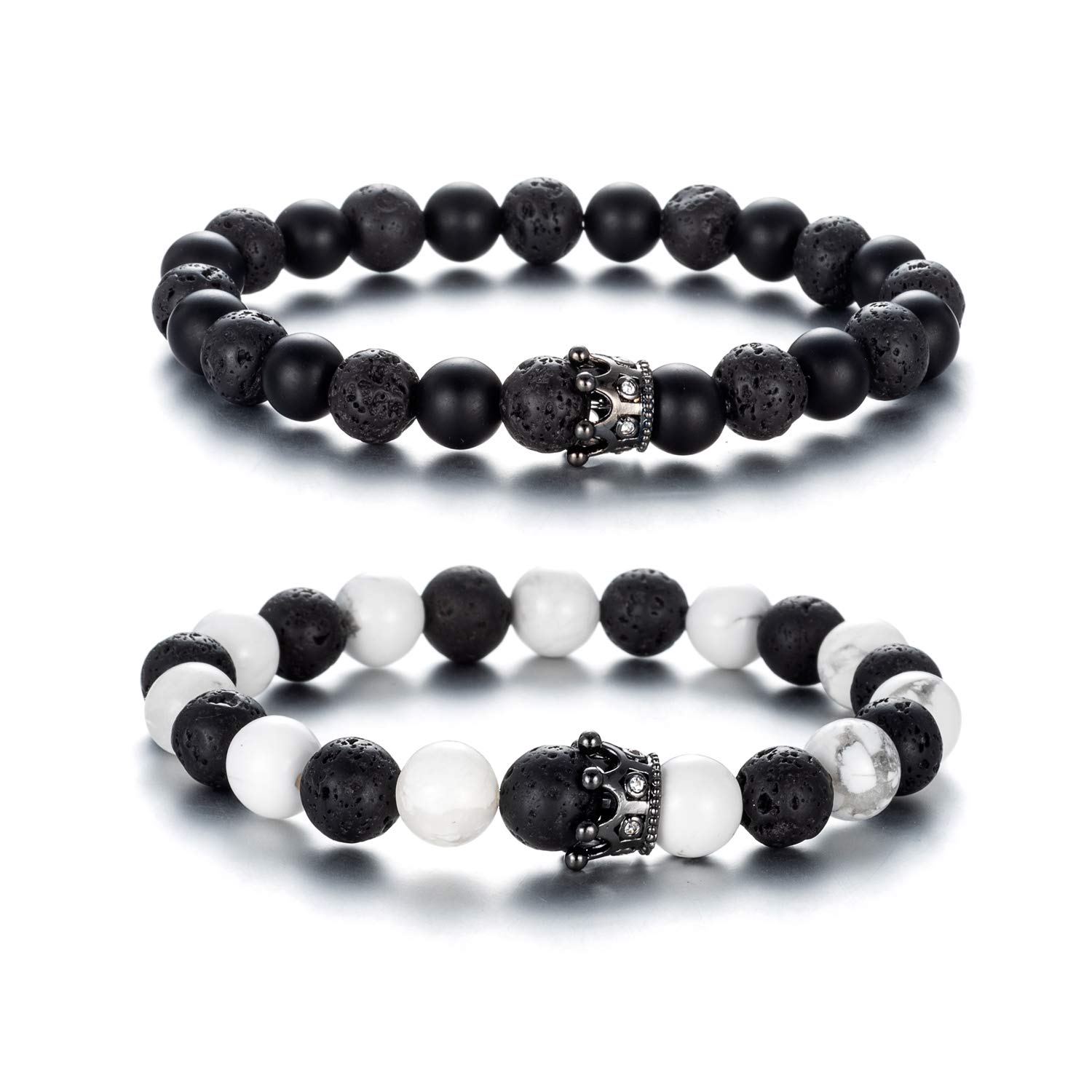 Softones8MM Lava Rock Aromatherapy Anxiety Essential Black and White Intervals Beads Bracelet for Men Women, Friendship Couples Bracelets Gifts