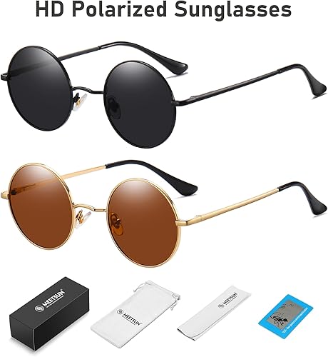 Miniatura 4 de MEETSUN Gafas de sol redondas pequeñas polarizadas para hombres y mujeres, retro, vintage, círculo, hippie, UV400