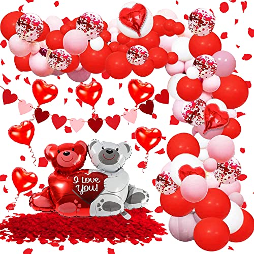 yizeda 117 Stück Valentinstag-Luftballons, Bogen, Party-Dekoration, Teddy, rotes Herz, Folienballon, Konfetti-Ballon, Herz-Banner für Muttertag, Hochzeit, Geburtstag, Valentinstag Cover