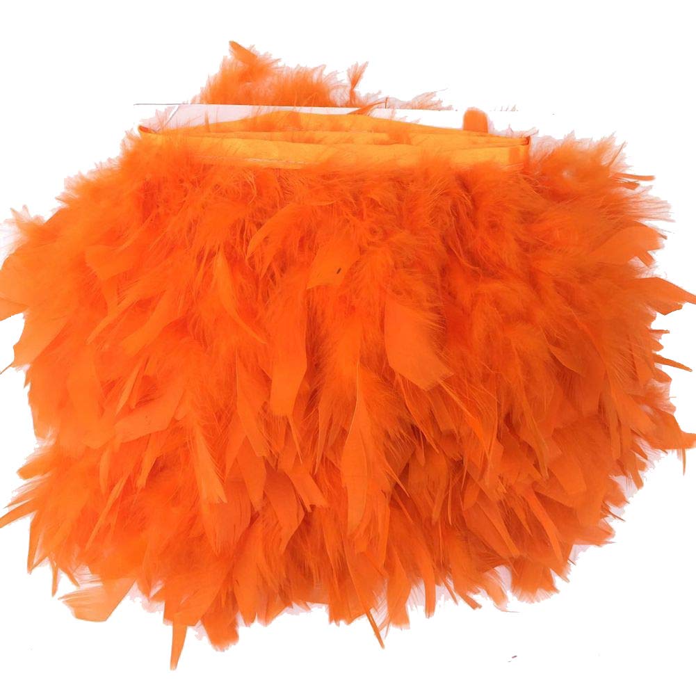 ADAMAI Natural Turkey Fluffy Feather Fringe Trim Width 4-6inch Set of 2yards (Orange)