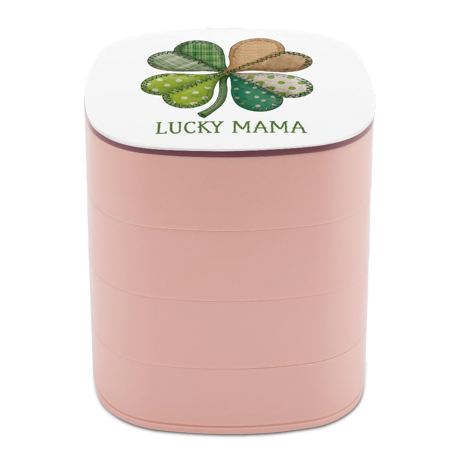 Jubonexis Four-leaf Clover Patchwork LUCKY MAMA Jewelry Boxes for Women, Earring Holder Organizer Rotating Jewelry Organizer for Necklaces Bracelets Ring