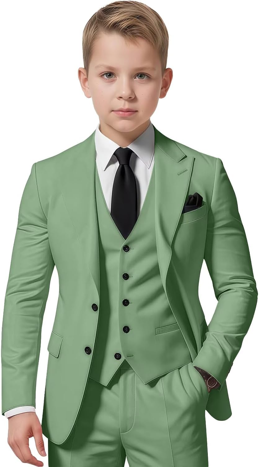 Boys Suit 3 Piece Slim Fit Formal Tuxedo for Kids Elegant Single Breasted Jacket Vest Pants for Wedding Party Prom