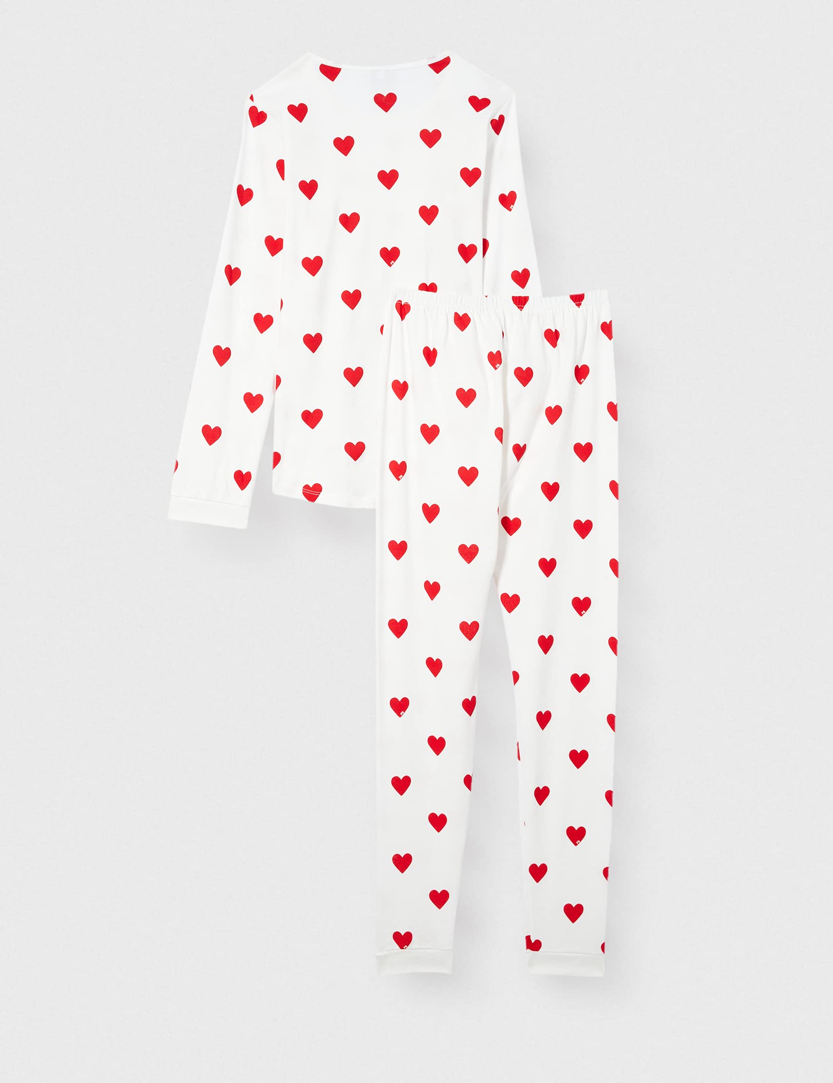 Petit Bateau Bawełniana piżama w kształcie serca dla dziewczynki, Biały Marshmallow/Czerwony Terkuit, 16 lat