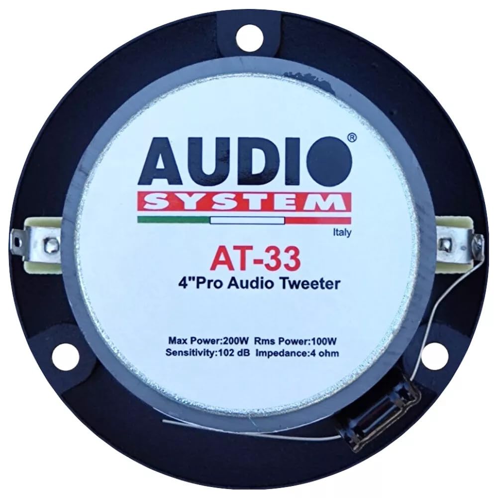 KIT SET PER AUDIO SYSTEM AT33 AT-33 2 tweeter ultra slim, da 100 watt rms e 200 watt max, da 9,7 cm di diametro, 102 db, con ridotta profondità di 4 cm, a coppia + condensatori omaggio