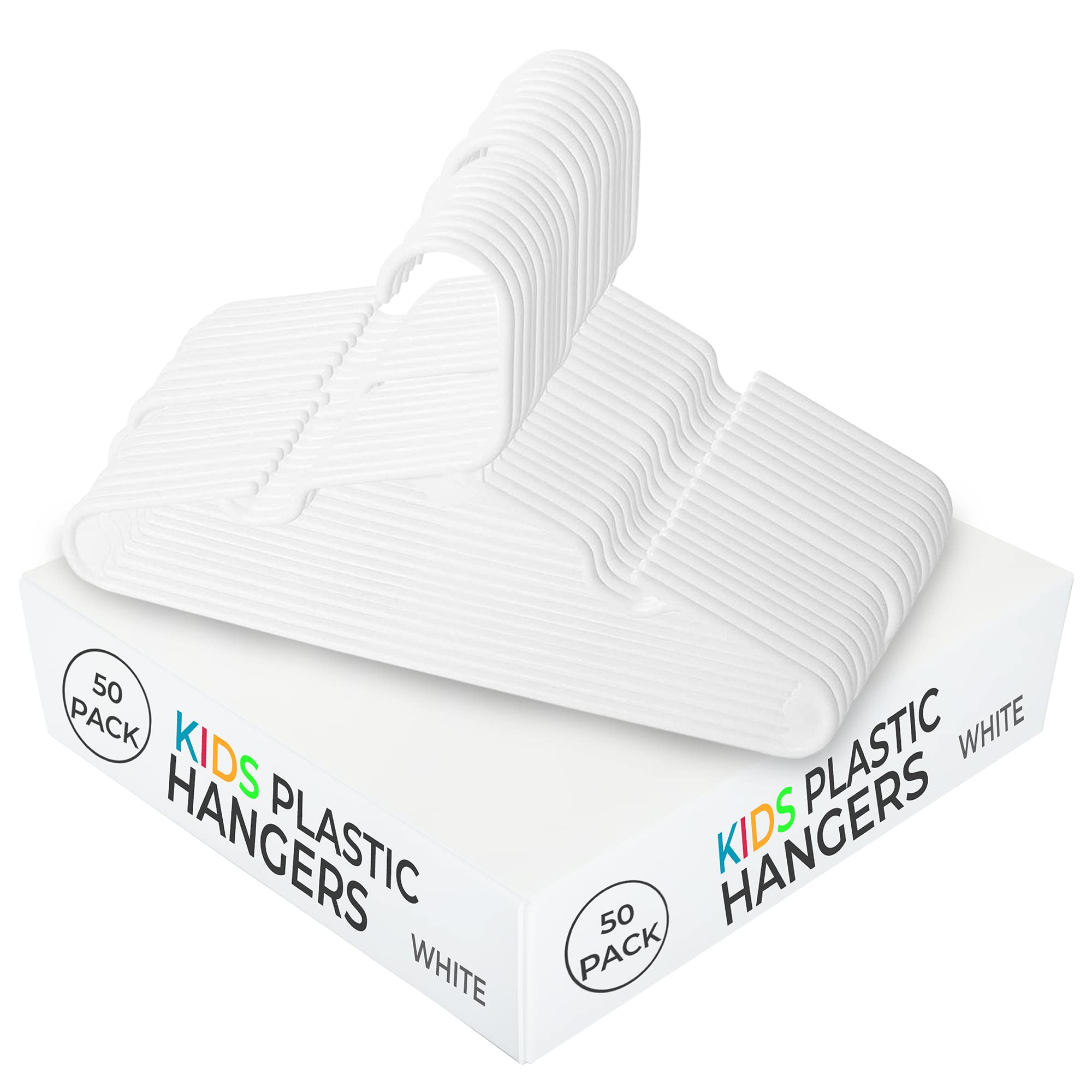 SuperheroHelper Childrens and Baby Hangers for Closet, 50 Pack White Plastic Hangers for Kids, Small Child Size Baby Clothes Hangers with Notched Shoulders for Toddler Room and Nursery Organization