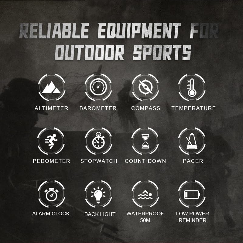 Image of NORTH EDGE Tactical Military Outdoor Sport Watch Apache 46 - Rugged Digital Adventure Watch with Altimeter, Barometer, Compass, Pedometer, Nylon Strap & 50M Waterproof