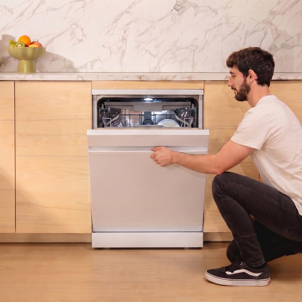 Cecotec Lavavajillas Libre Instalación 60cm 16 Servicios con WiFi Bolero Aguazero 7000 Matt White Glass Connected. Motor Inverter Plus Duo, 16 Programas, Bandeja Cubiertos, Control Voz, Cristal Mate
