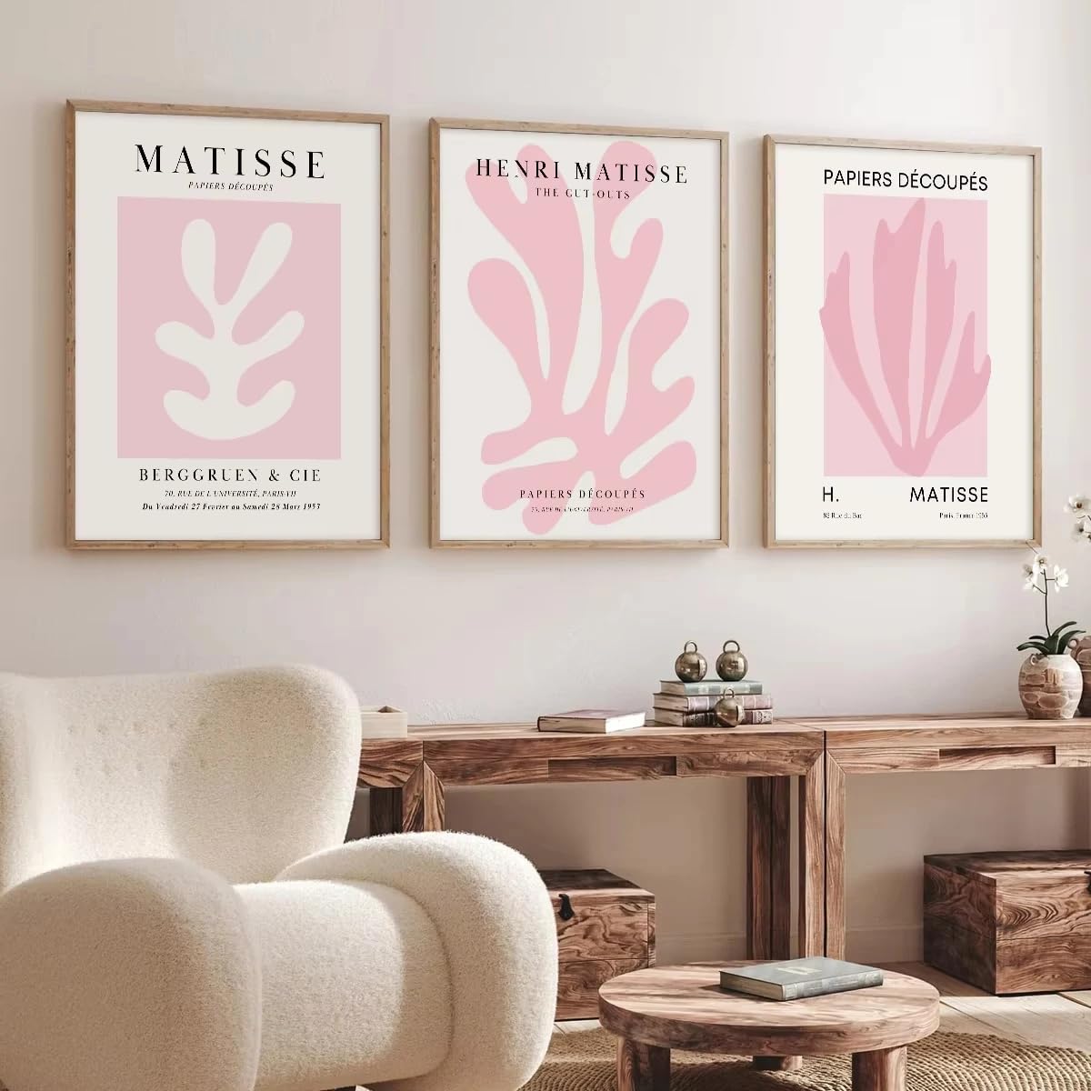 LMYSXAOZ Pink Matisse Wall Art Canvas Prints Painting Abstract Leaf Poster Print Nordic Living Room Home Decoration(35x50cm-3Pcs)