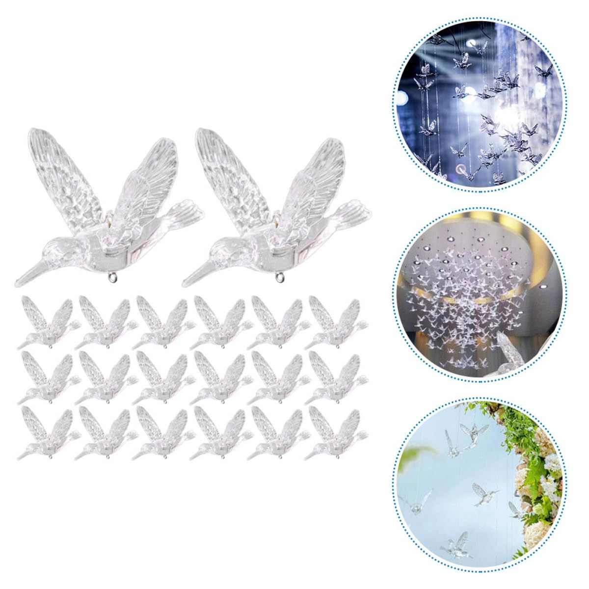 Levemolo 20 Stück Transparente Acryl Hängedekoration 10cm Fliegende Vogel Ornamente für Hochzeit Fenster Wohnraum Leichte Deckenanhänger
