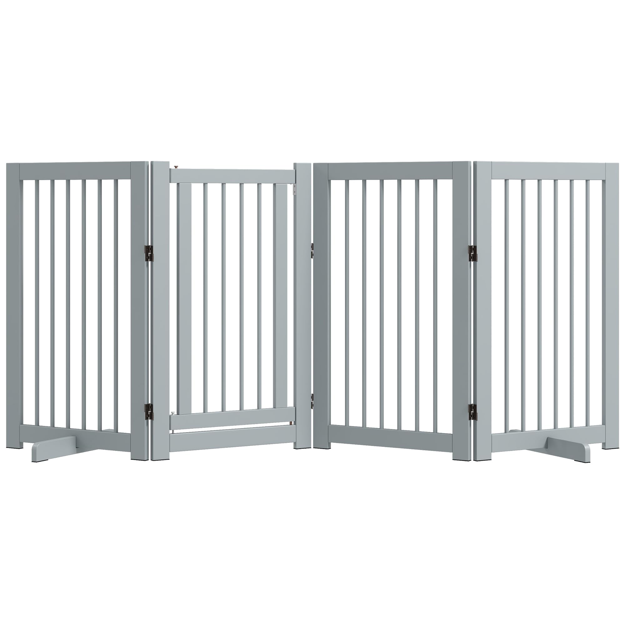 PawHut Absperrgitter Hund Freistehendes Schutzgitter mit Füßen 220 x 91 cm Holz Hundegitter Treppenschutzgitter Türschutzgitter Treppengitter für Treppen, Türen, Küche, Flur, 4 Paneelen, Hellgrau