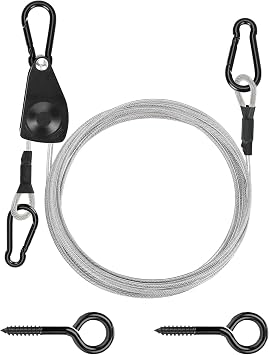 TooTaci 15ft Outdoor Clothesline Kit, 3/16" PVC Coated Wire Rope Portable Retractable Clothes Line Kit with Self-Locking Pulley, Screw Hook & Snap Hook for Camping, Backyard, Balcony, Travel