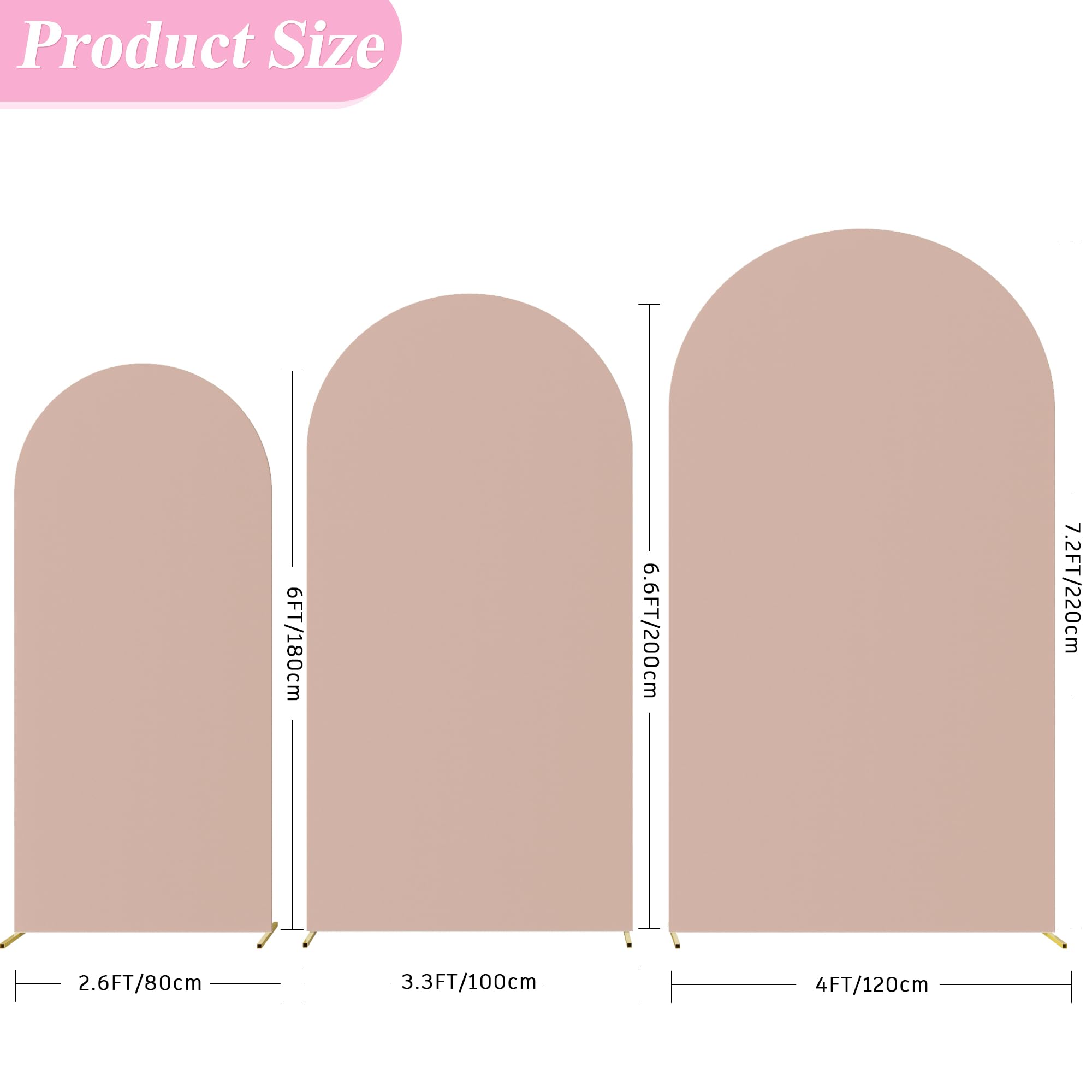Asee'm Set of 3 Wedding Arch Cover Fitted Spandex Covers (7.2FT, 6.6FT, 6FT) 2-Sided Round Top Chiara Backdrop Stand Cover for Party Birthday Banquet Decoration Nude