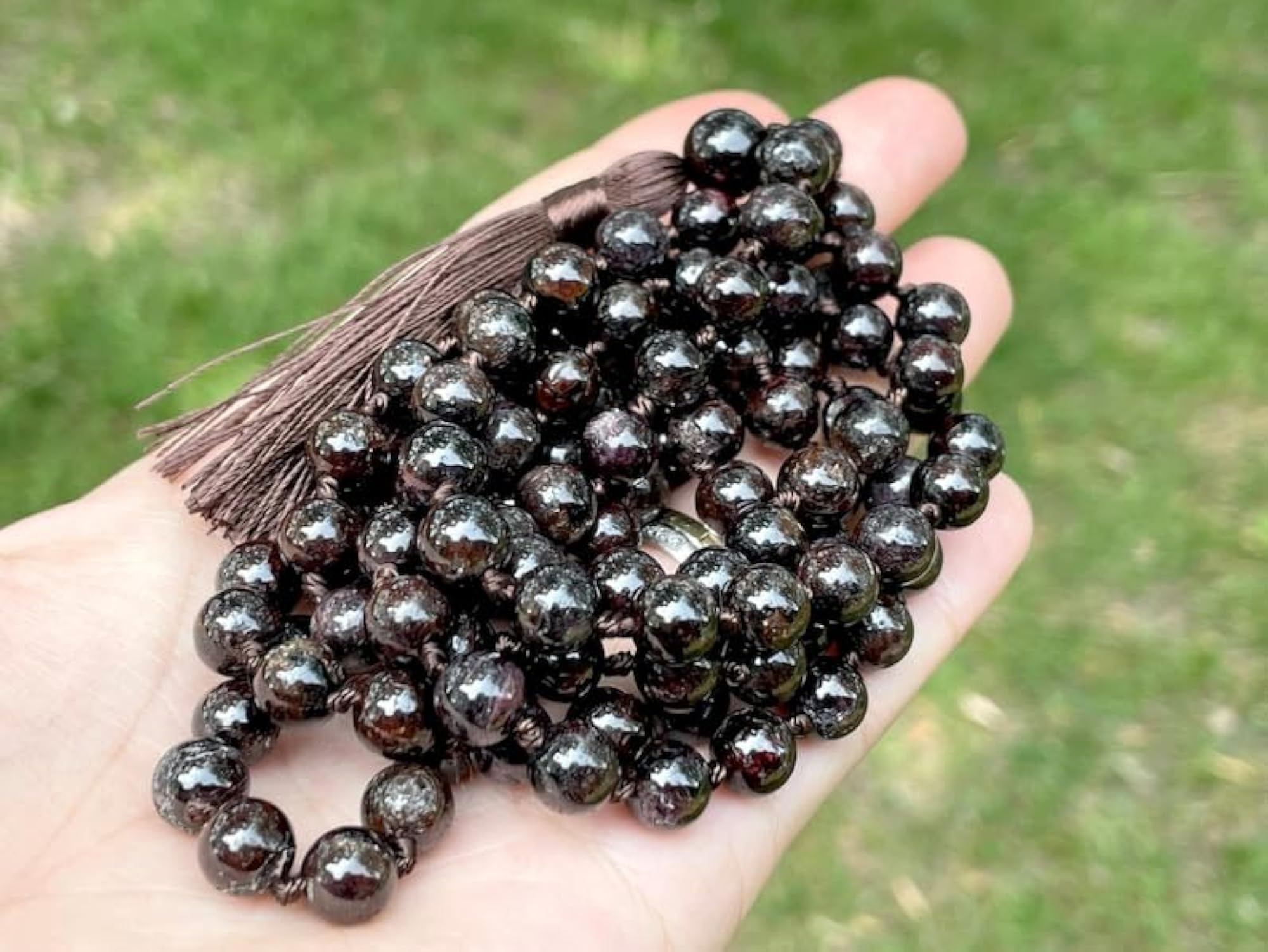 Natural Garnet 6MM Round Beaded Prayer Mala Necklace