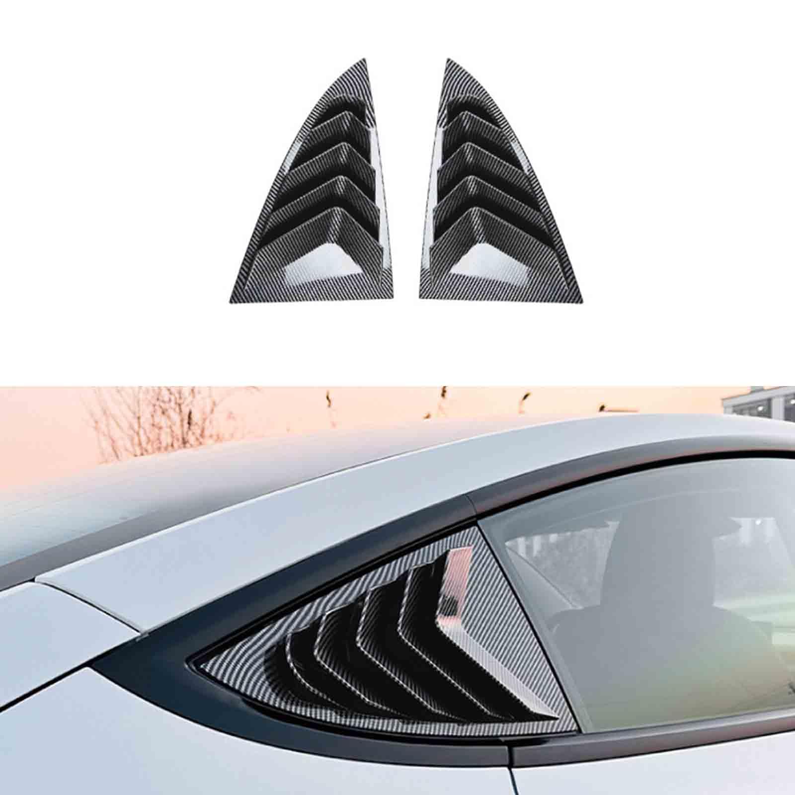 YPFYBHD Rear Window Louver Shutter, Compatible with Tesla Model 3 2024+, 2Pcs Triangle Blinds, Side Vent Panel Decoration Cover, Carbon Fiber Look
