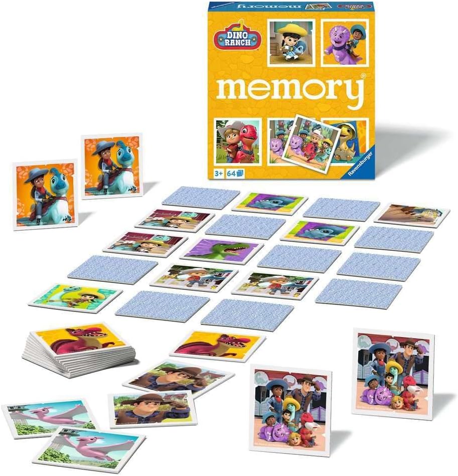 Ravensburger Dino Ranch Large Memory - Matching Picture Snap Pairs Game for Kids Age 3 Years and Up