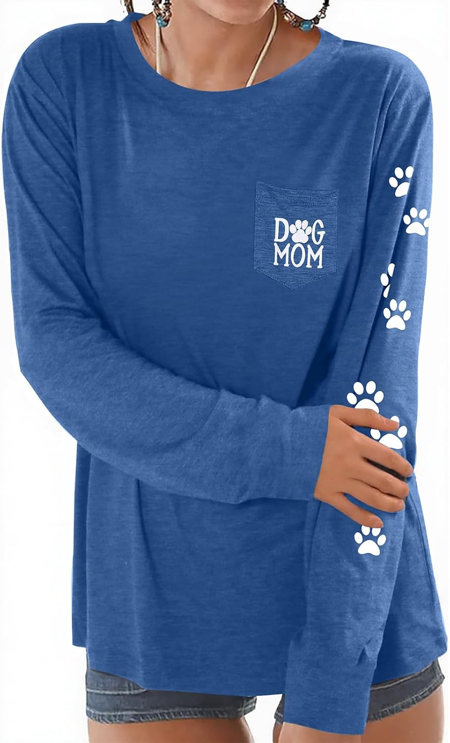 Women Dog Paw Shirt Paw Print Shirts Patch Pocket Casual Long Sleeve Shirt