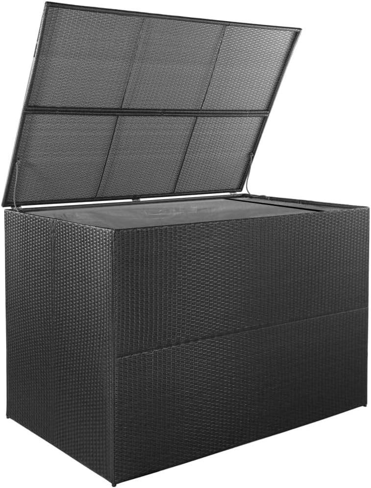 Patio Storage Box Black 59"x39.4"x39.4" Poly Rattan,Water-Resistant Patio Storage Box with PE Rattan and Sturdy Steel Frame for Outdoor and Indoor Use Storage Boxes, Patio Furniture