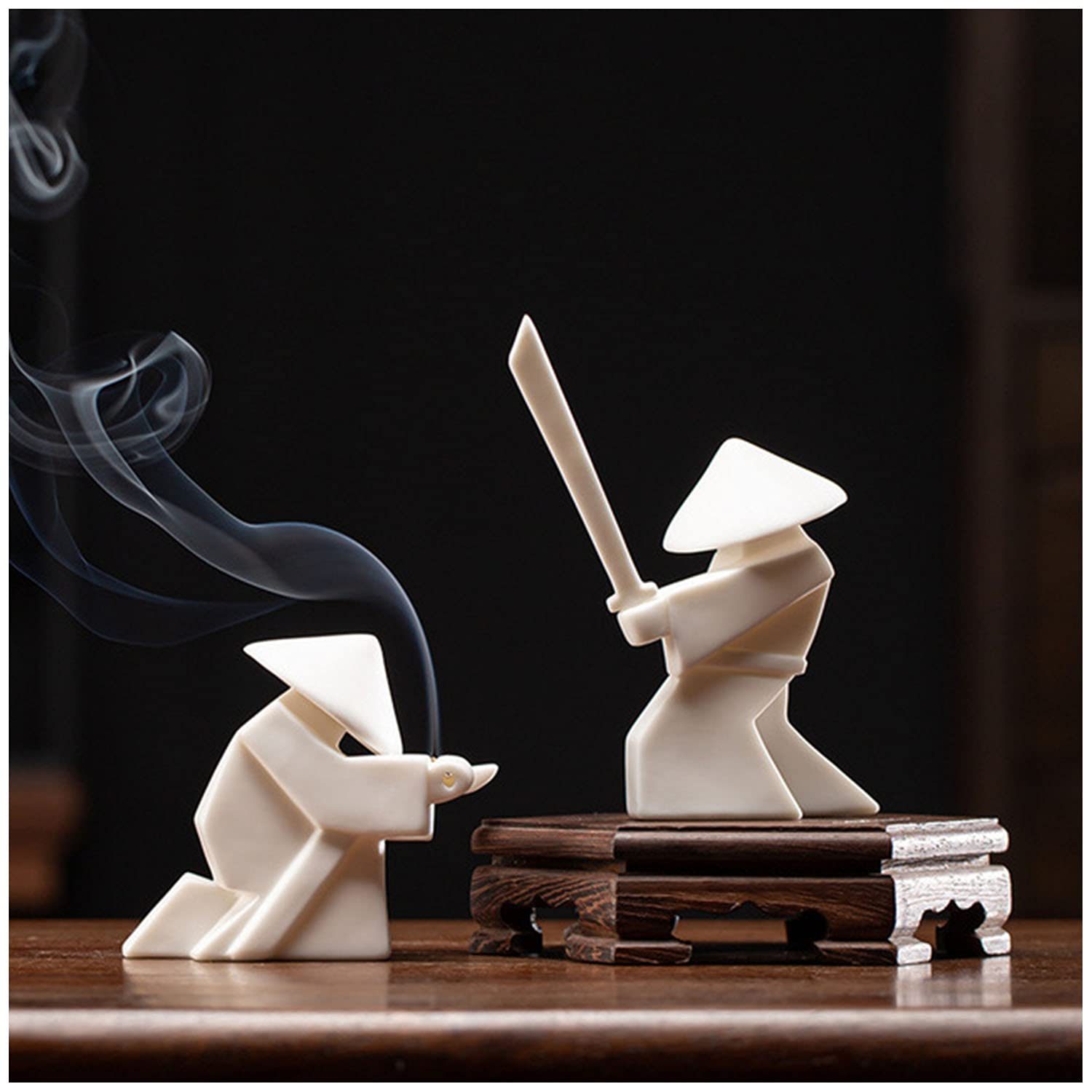 Does No Apply White Samurai Statue Collectible Figurines Creative Incense Holder Porcelain Ornaments Desktop Decoration (Holding Sword)