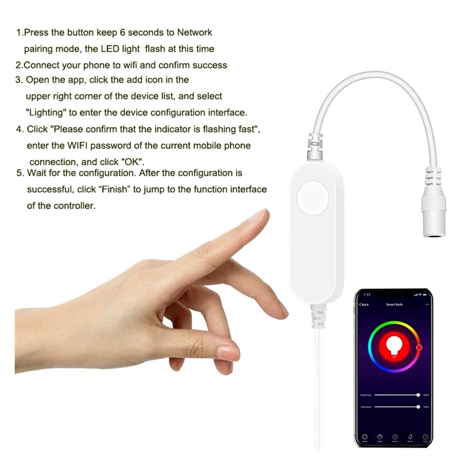 Tuya WiFi Single Dimming Controller, Smart Life App Switch DC 12V-24V Compatible with Alexa Home, compatible 5050 and 5630 (Dimmer Controller)