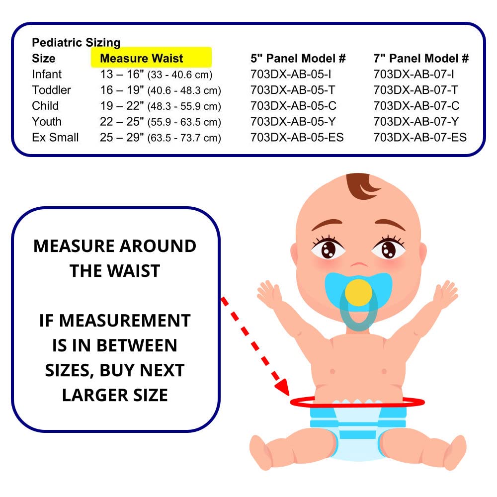 RCAI Pediatric Abdominal Binder Deluxe | Umbilical Hernia Belt, Post-op, Low Tone Muscle Support, Single Panel Abdominal Brace, 7” Tall Fits Toddler Waists 16