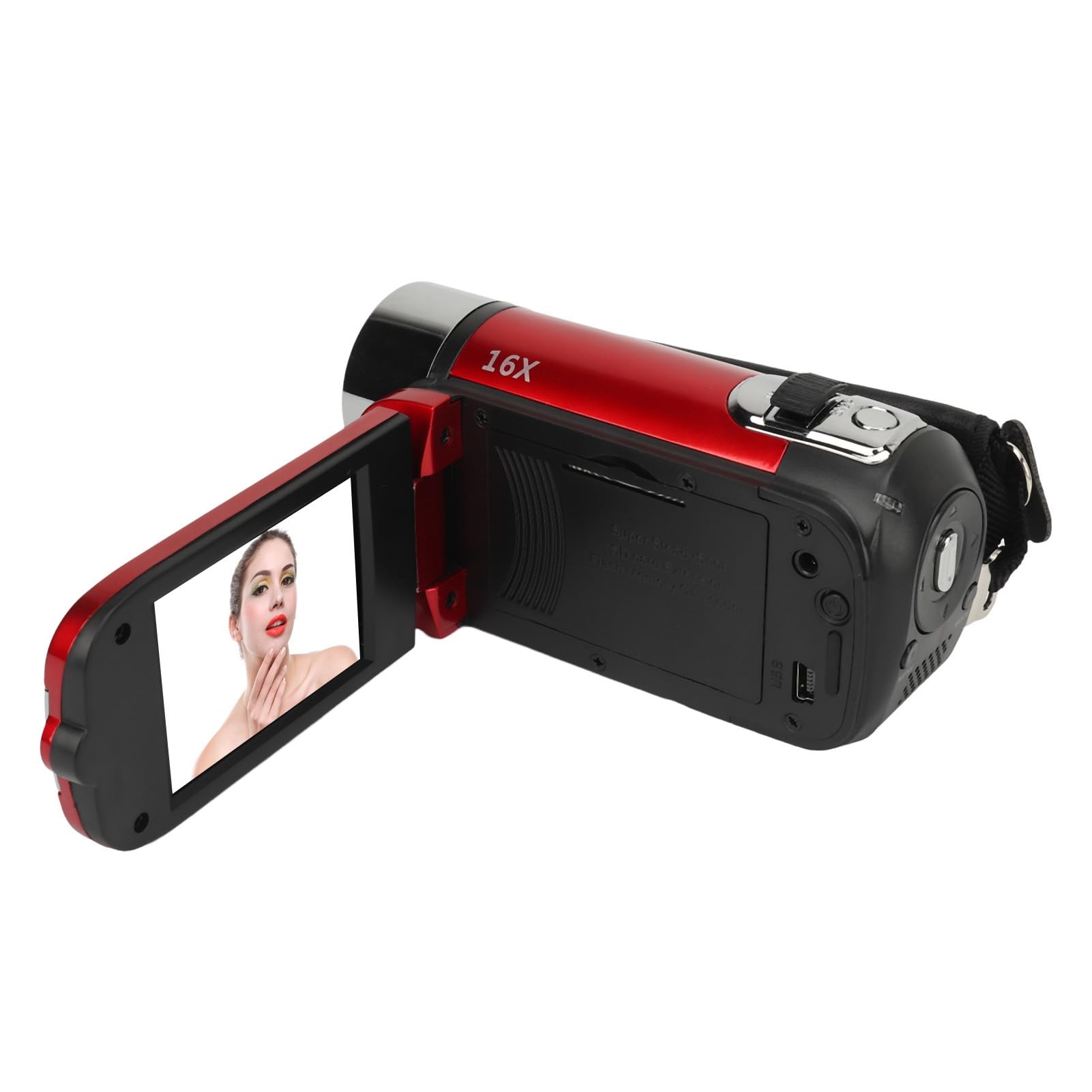 Cámara Digital KIMISS D90 con Luz de Relleno 1080P, 16MP, Pantalla Giratoria de 2,4 Pulgadas, Videocámara Grabadora de Vídeo HD con Zoom 16X (Rojo)