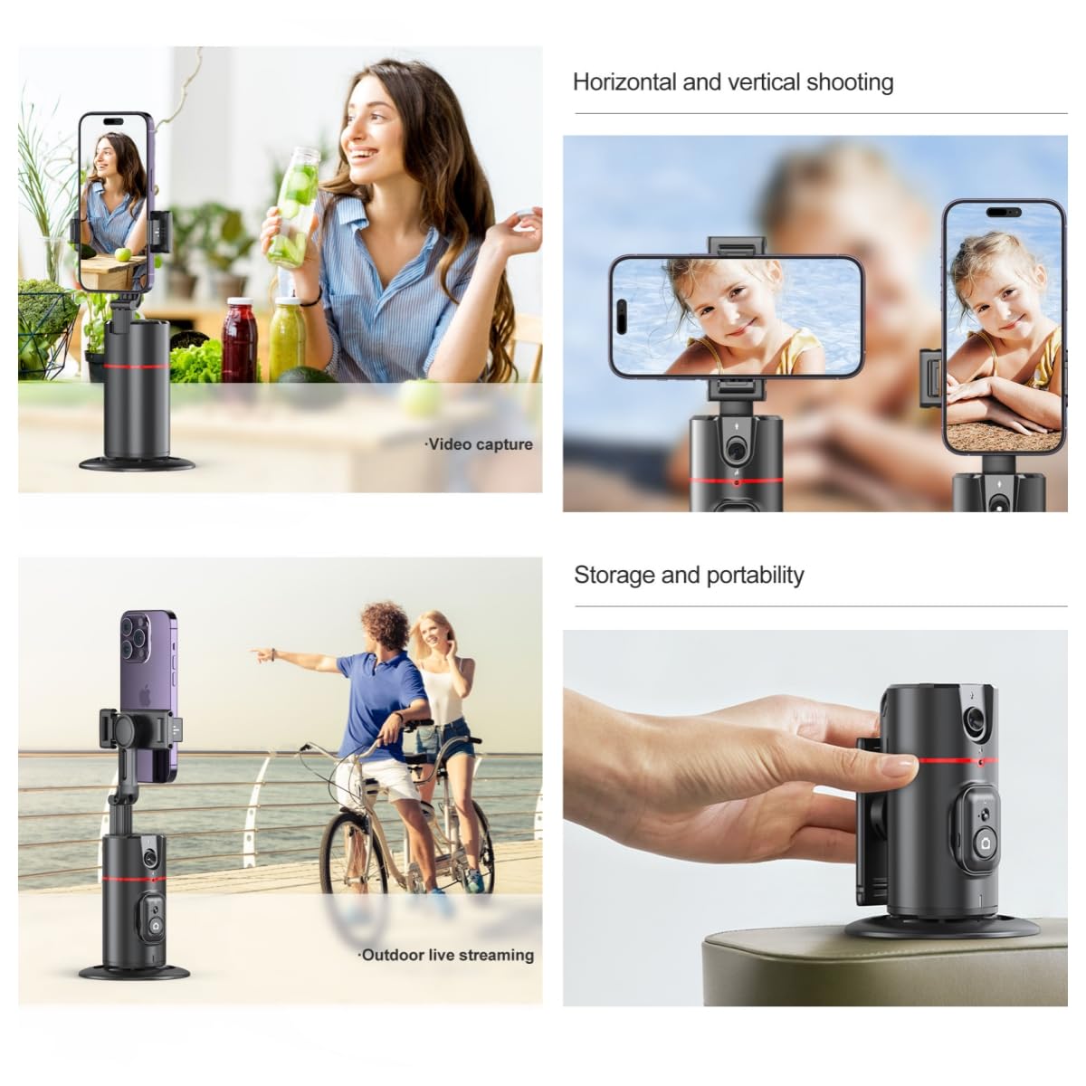 Treppiede per monitoraggio automatico del viso, supporto per telefono intelligente, rotazione a 360°, supporto per fotocamera del telefono con controllo gestuale con treppiede per streaming live,