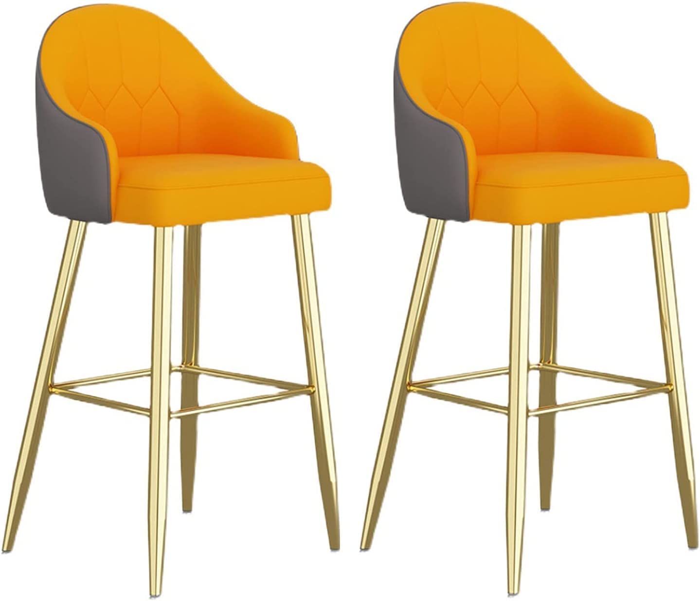 GRDDBZA Modern Bar Stools Set Counter Height Dining Chairs Set of 2 Bar Stool Counter Height Stools Barstools PU Upholstered Breakfast Stools, Footrest, Simple Assembly(Orange,65cm)